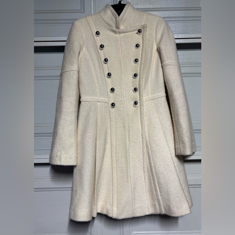 GUESS Women's Elegant Cream Pea Coat